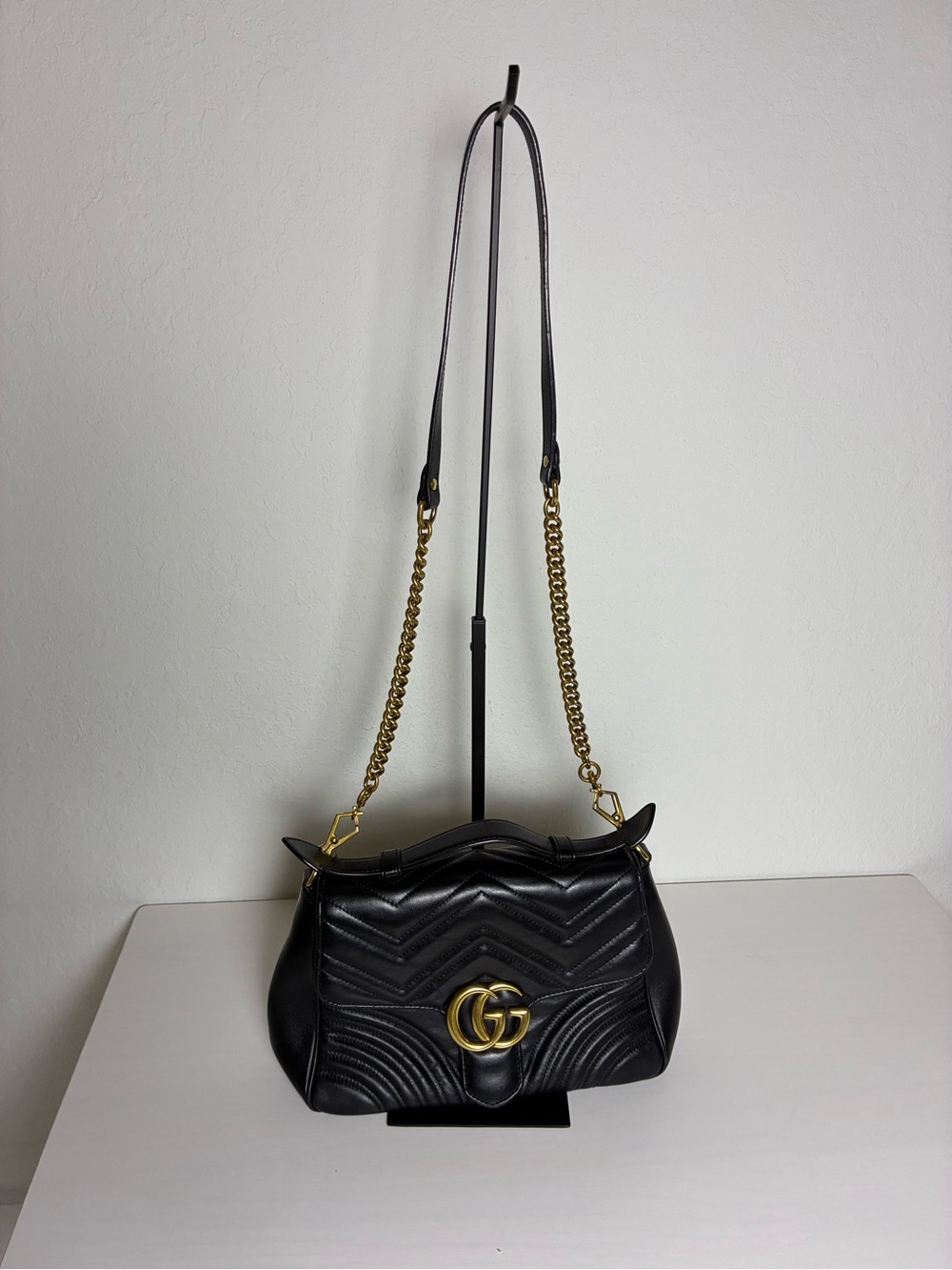 Gucci Black Quilted Leather Shoulder Bag with Gold Hardware